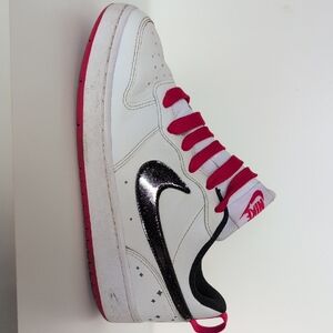 Nike Women's White and Red Sneakers with Black Swoosh